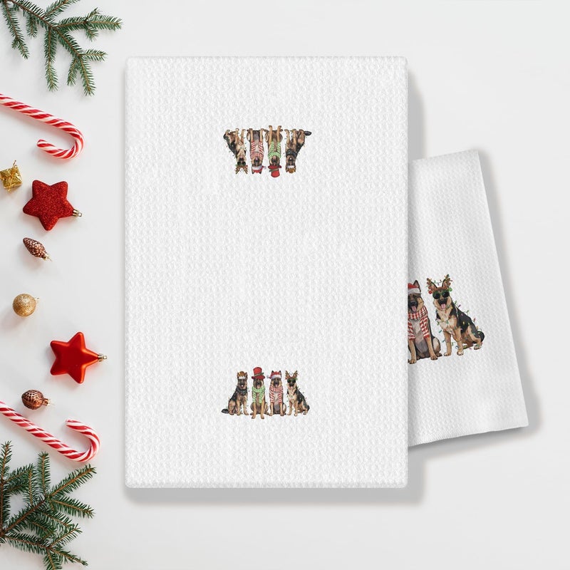 COWEB Christmas German Shepherd Kitchen Towels, German Shepherd Gifts for Women, Christmas Decorations Dish Towels for Kitchen Bathroom, 16x24 Inch - Image 2